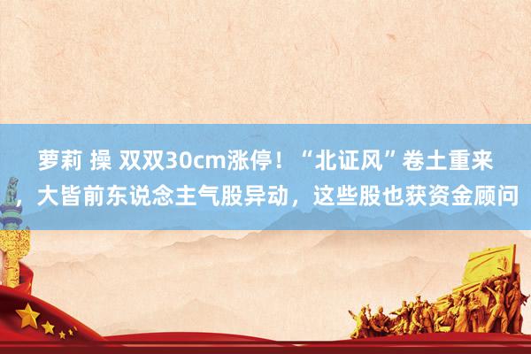 萝莉 操 双双30cm涨停！“北证风”卷土重来，大皆前东说念主气股异动，这些股也获资金顾问