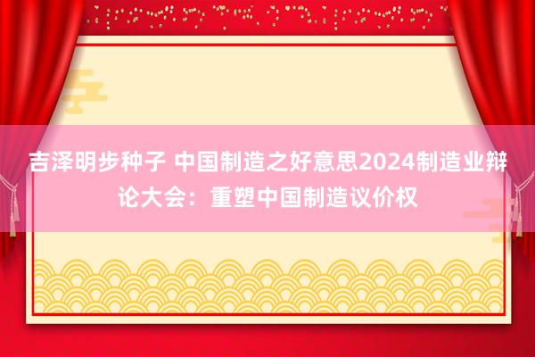 吉泽明步种子 中国制造之好意思2024制造业辩论大会：重塑中国制造议价权