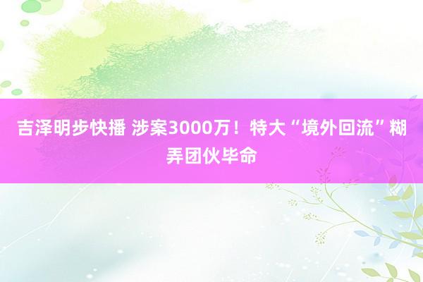 吉泽明步快播 涉案3000万！特大“境外回流”糊弄团伙毕命